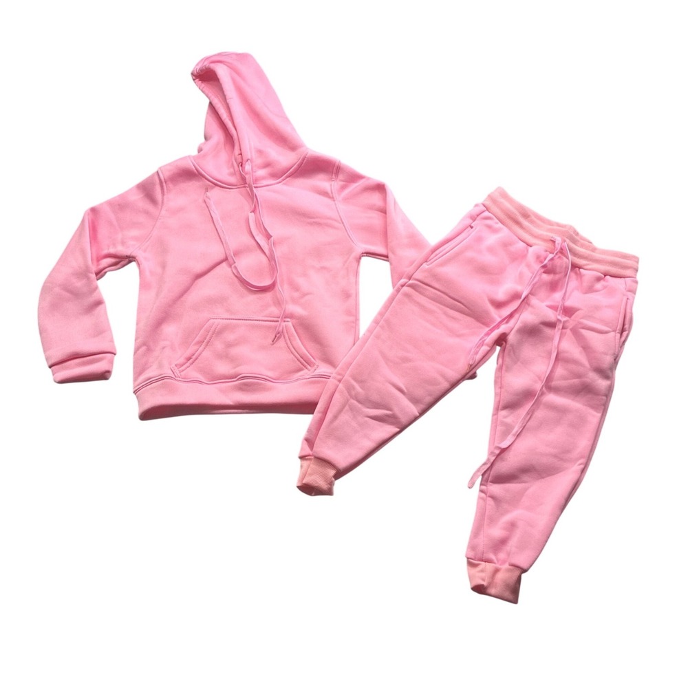 Kids Pink Fleece Hoodie & Joggers Sweatsuit Set Atheleisure Cozy Girl SZ 100 3T